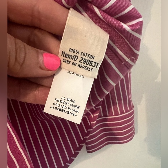 L.L. Bean Pink Striped Button-Up Shirt size L wrinkle resist (J128) 100% cotton - Picture 5 of 10